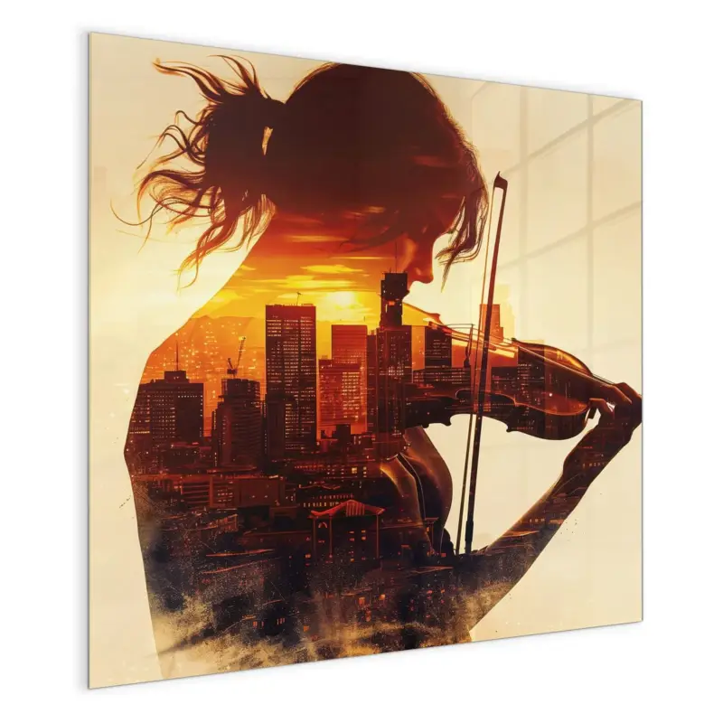 Abverkauf Magnettafel - Geige vor Skyline 30 x 30 cm