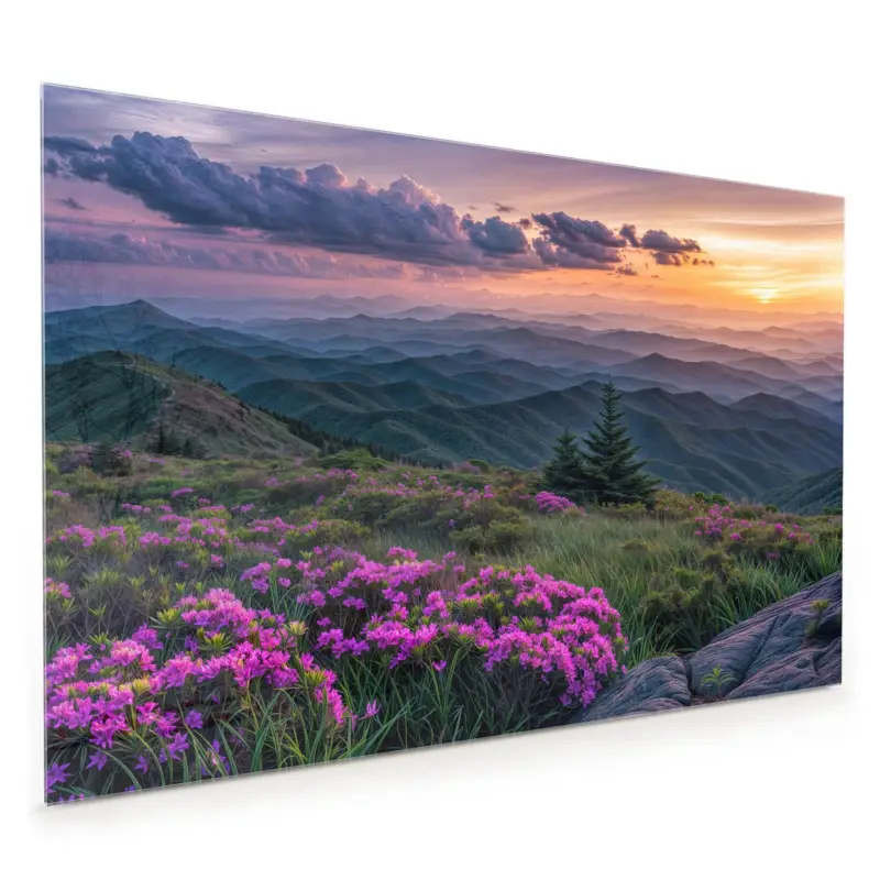 Küchenrückwand - Berglandschaft Blumen 40 x 40 cm Aktuell