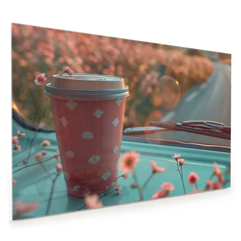 Küchenrückwand - Kaffeebecher im Bus 40 x 40 cm Neu