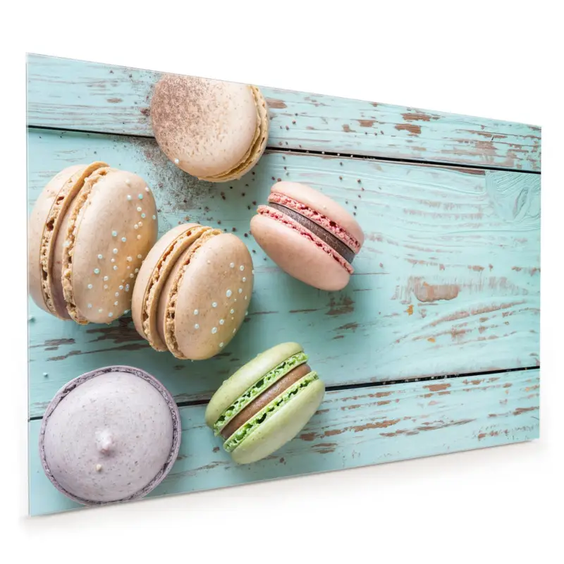 Saisonangebot Küchenrückwand - Macarons auf Holz 40 x 40 cm