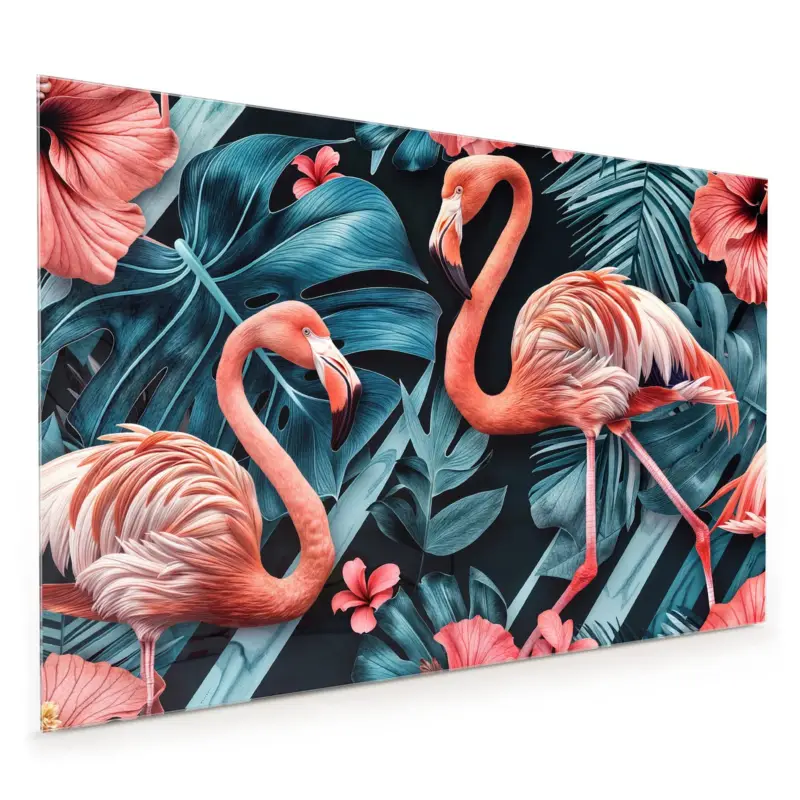 Küchenrückwand - Flamingos und Blumen 40 x 40 cm Zertifiziert