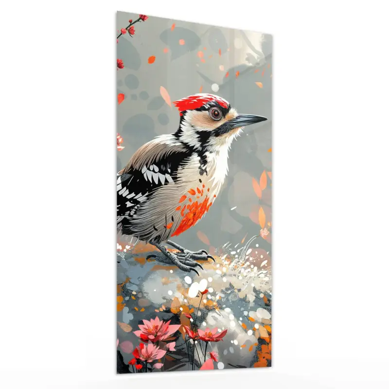 Preiswert Wandbild Hochformat - Specht zwischen Blumen 30 x 60 cm