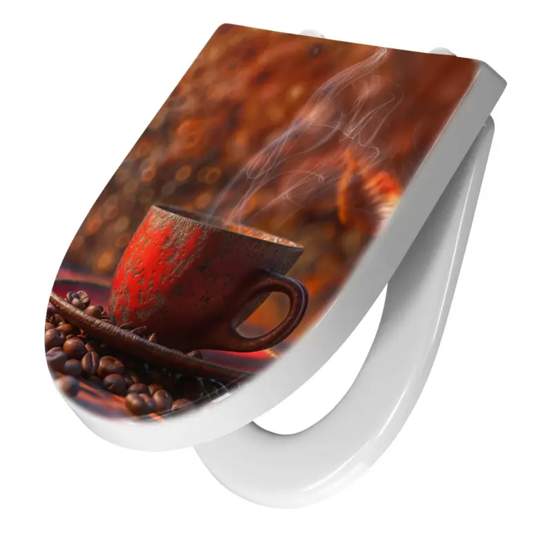 WC-Sitz mit Absenkautomatik Kaffeetasse im Herbst Markenprodukt