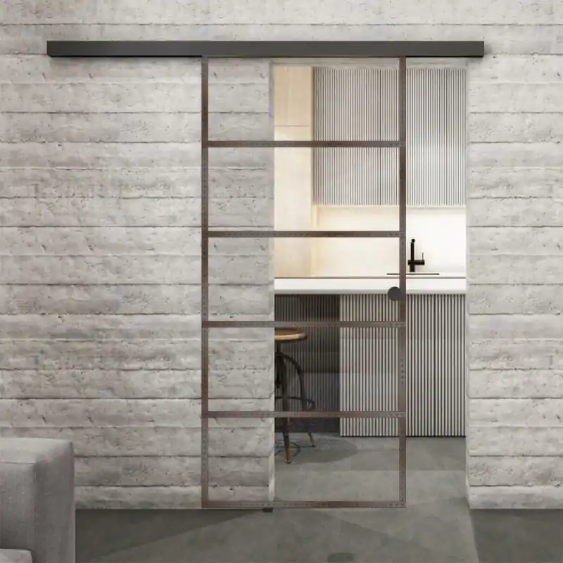 Meistverkauft Glasschiebetür BLACK-LINE Loft Rosteisen Genietet 01 Auf Klarglas