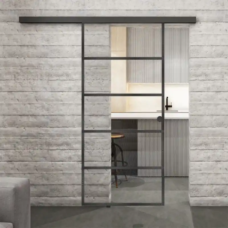 Preis Gesenkt Glasschiebetür BLACK-LINE Loft Schwarzeisen Genietet 01 Auf Klarglas