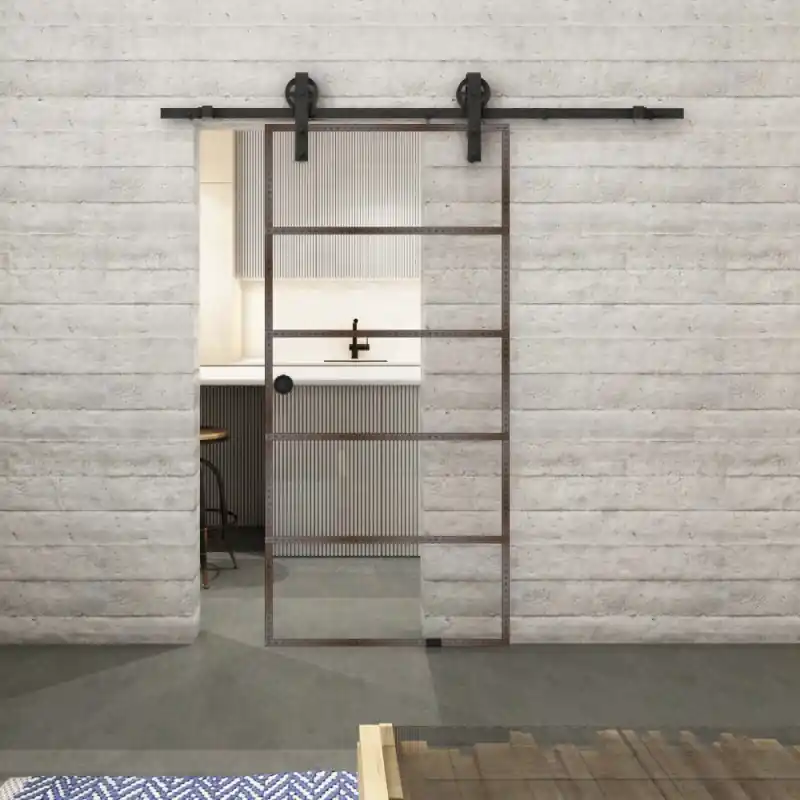 Glasschiebetür BARN-LINE Loft Rosteisen Genietet 01 Auf Klarglas Beliebt