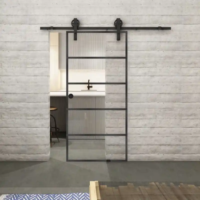 Jetzt Kaufen Glasschiebetür BARN-LINE Loft Schwarzeisen Genietet 01 Auf Klarglas