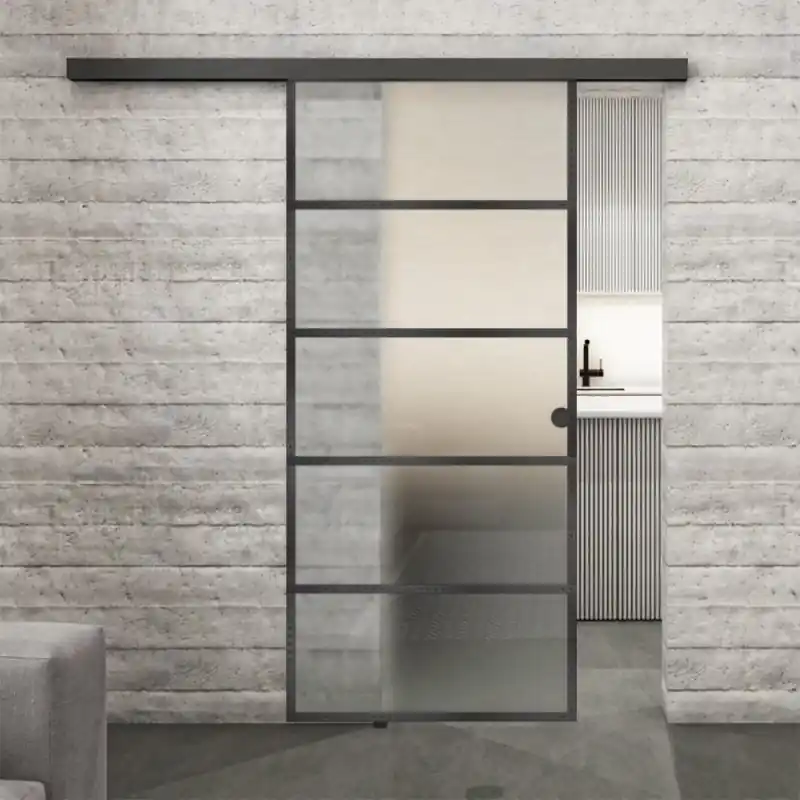 Günstig Glasschiebetür BLACK-LINE Loft Schwarzeisen Genietet 01 Blickdicht