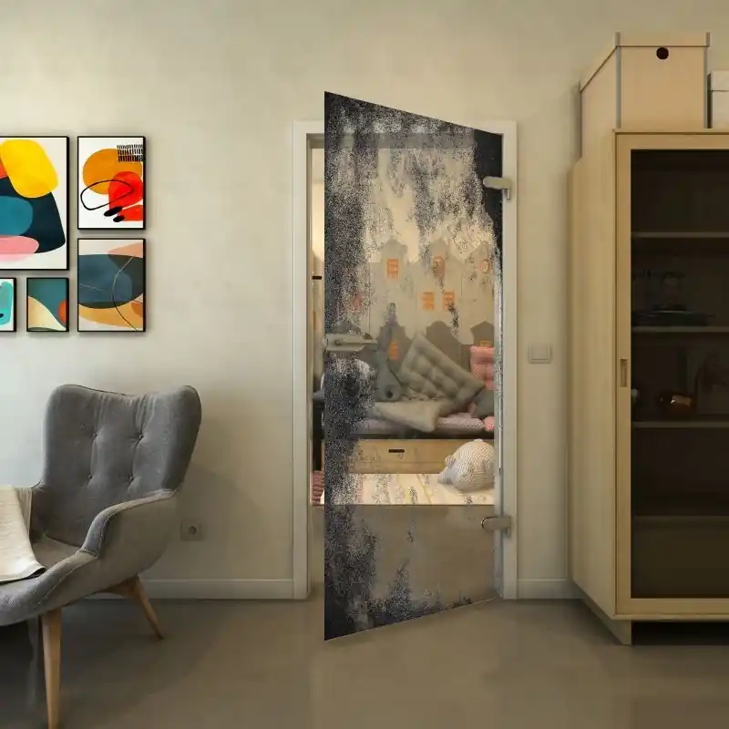 Ganzglastür - Fineprint Modell 061 Schwarz auf Klarglas Sonderangebot