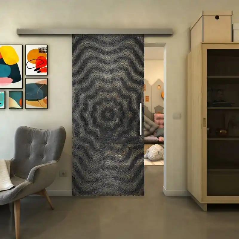 Kracherpreis Glasschiebetür SLIM-LINE - Fineprint Modell 064 Schwarz auf Klarglas
