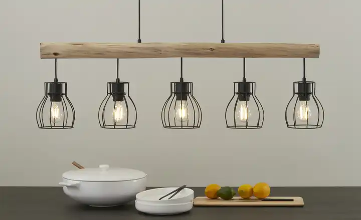 Globo Lighting Pendelleuchte, 5-flammig, Holz/ Metall Körbe Letzte Chance