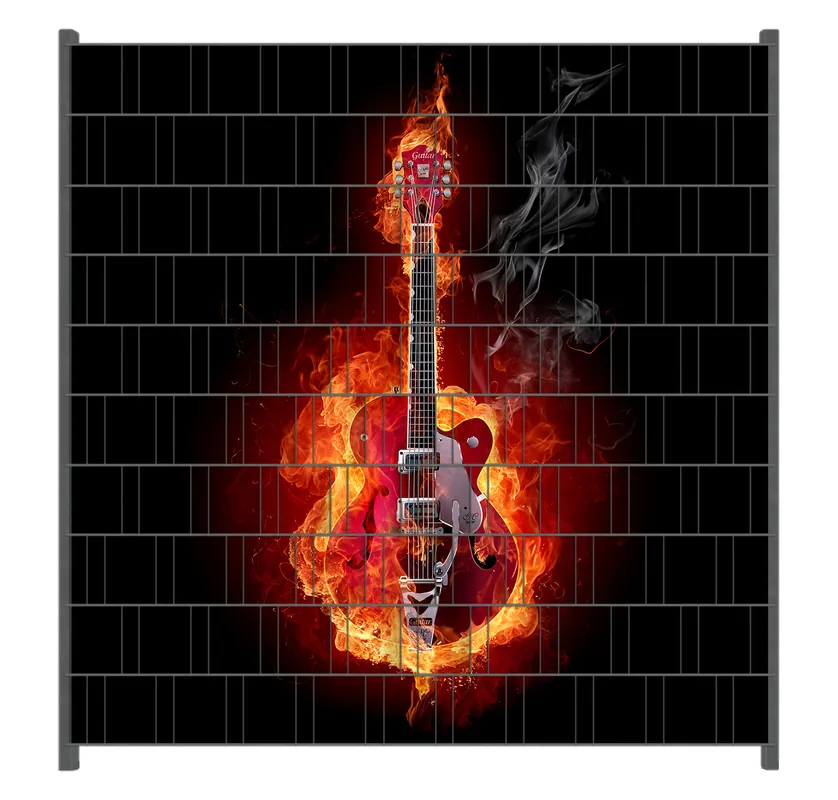 Zaunsichtschutz Brennende Gitarre Breite 200 cm x Höhe 200 cm Echt