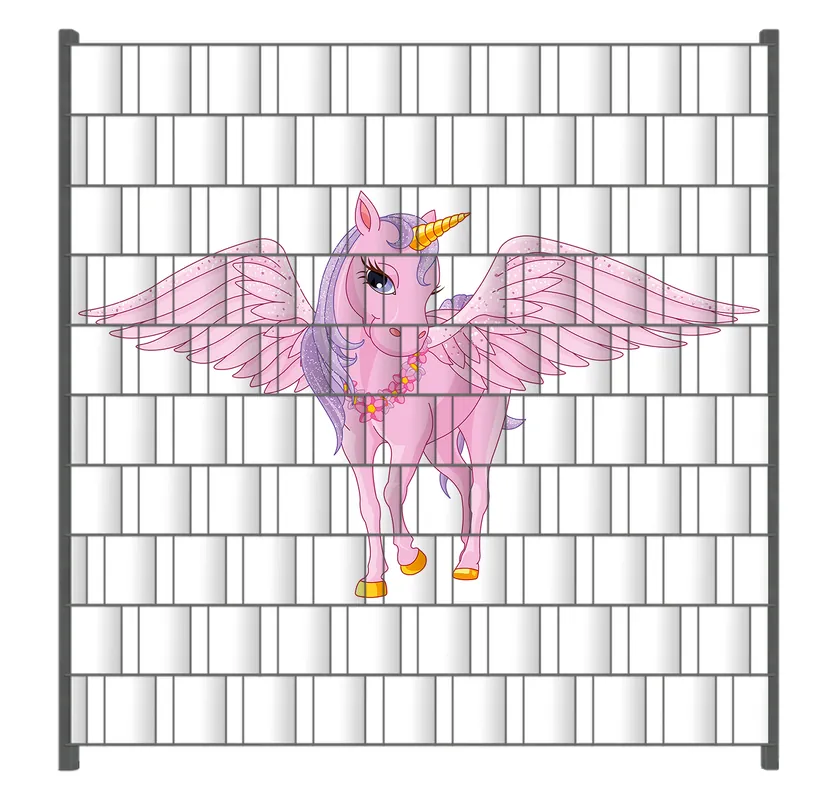 Zaunsichtschutz Rosa Einhorn mit großen Flügeln Breite 200 cm x Höhe 200 cm Nur Heute