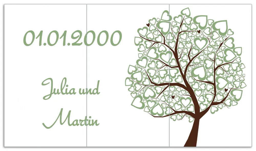 Beliebt Herdabdeckplatte Hochzeitsbaum mit Herzen + Wunschname und Datum Breite 60 cm x Höhe 52 cm. 1-teilig, 13 mm hohe Noppen