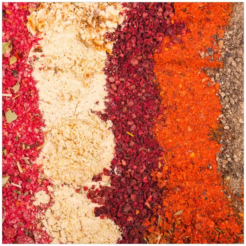 Wandbild aus Acryl Bunte Gewürze in Streifen - Chili, Curry usw. 60cm x 90cm Angebot