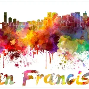 Zertifiziert Wandbild aus Acryl Städte als Aquarell - Skyline von San Francisco 50cm x 125cm