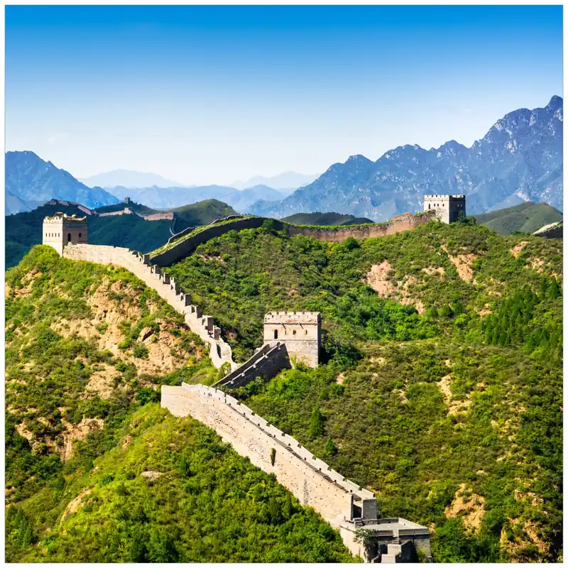 Wandbild aus Acryl Die Chinesische Mauer - Wahrzeichen in China im Sommer 60cm x 90cm Angebot
