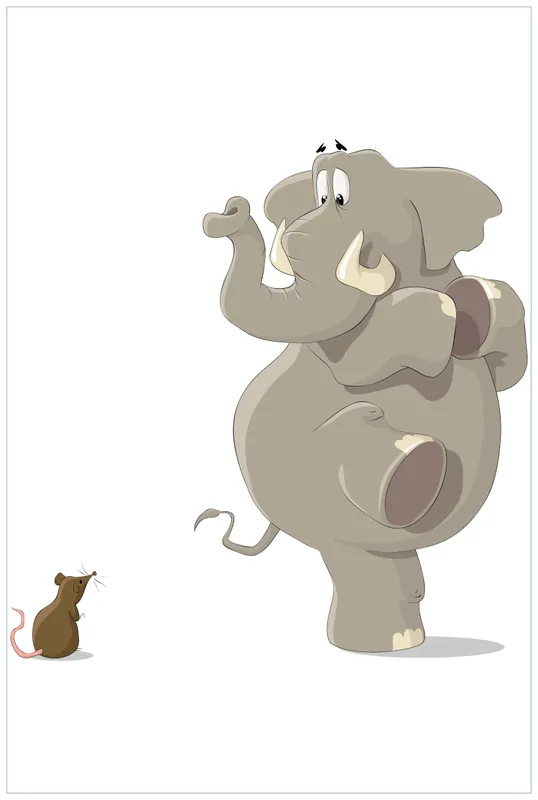 Wandbild aus Acryl Elefant erschrickt vor Maus 60cm x 90cm Beliebt