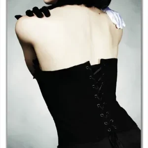 Abverkauf Selbstklebende Türtapete Schöne Frau im schwarzen Kleid zeigt ihren Rücken selbstklebende Folie, 100 x 220 cm