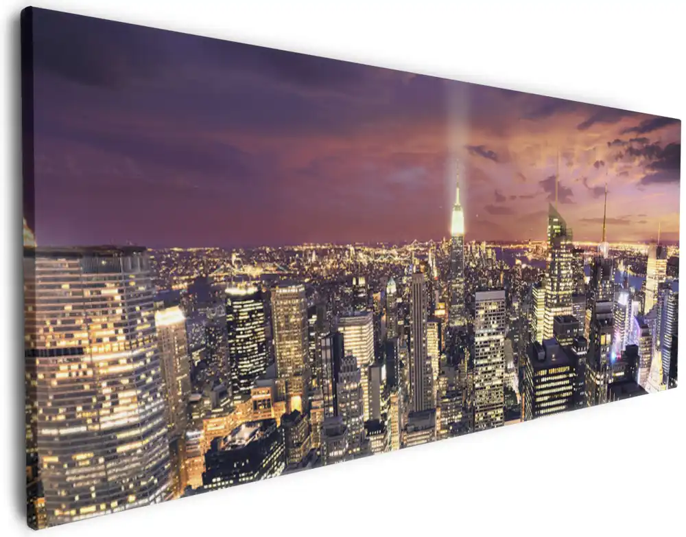 Leinwandbild New York bei Nacht - Panoramablick über die Stadt 50 x 125 cm Knallerangebot