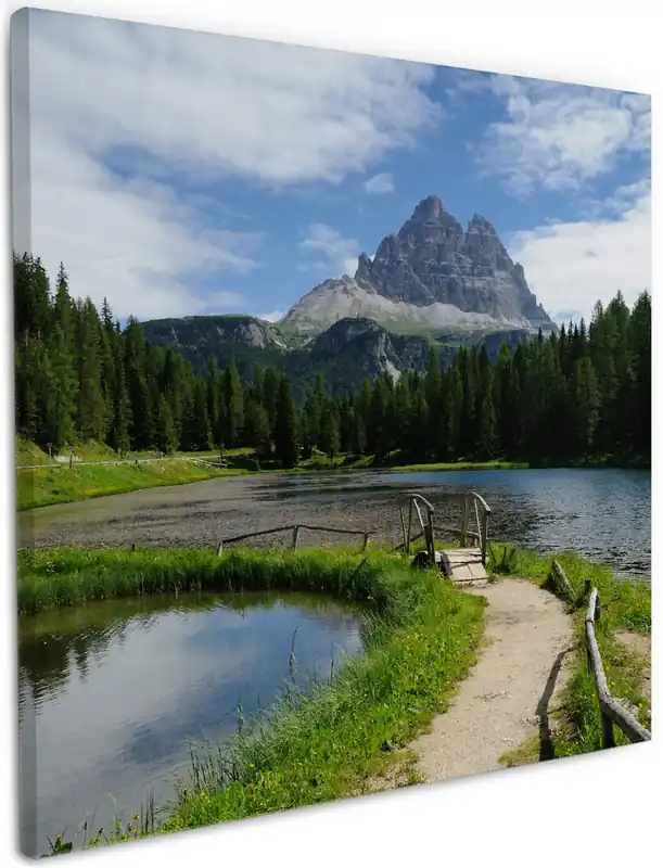 Neuheit Leinwandbild See in Berglandschaft 50 x 125 cm