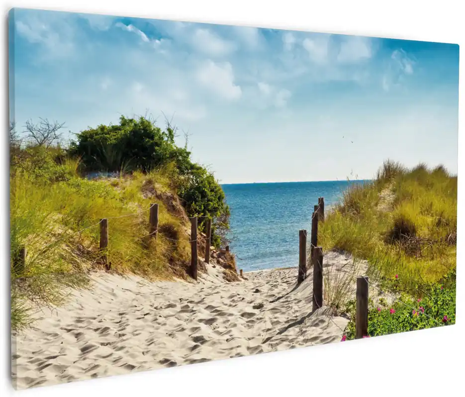 Leinwandbild Auf dem Sandweg zum Strand 30 x 75 cm Rabatt