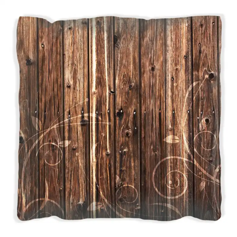 Kissen Holz in dunkelbraun mit Blumenmuster - Schnörkel 40 x 40 cm, Foto Neu Im Sortiment