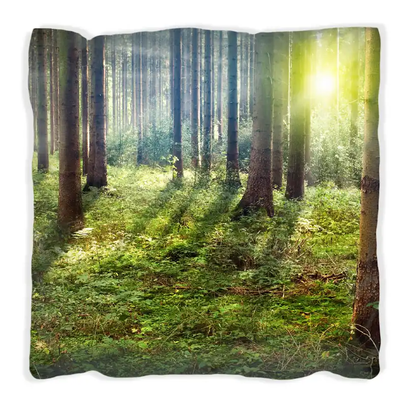 Sofort Bestellen Kissen Sonnenuntergang im Wald zwischen den Bäumen 60 x 60 cm, Foto