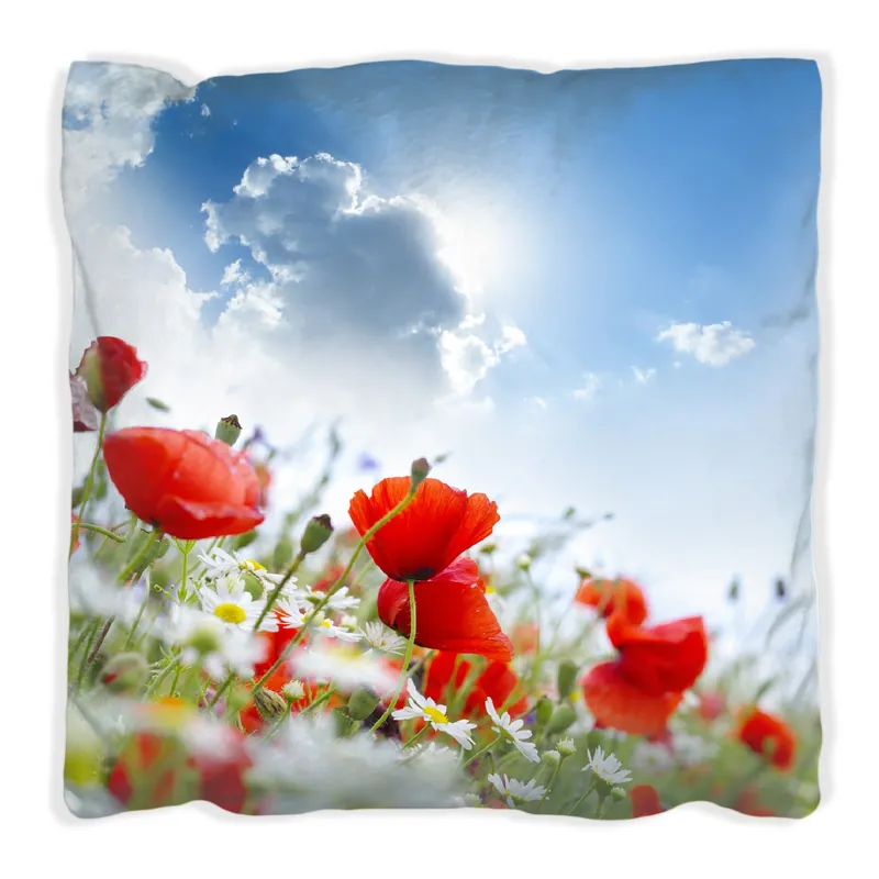 Kissen Mohnblumen unter blauem Himmel 40 x 40 cm, weiß Aktuell
