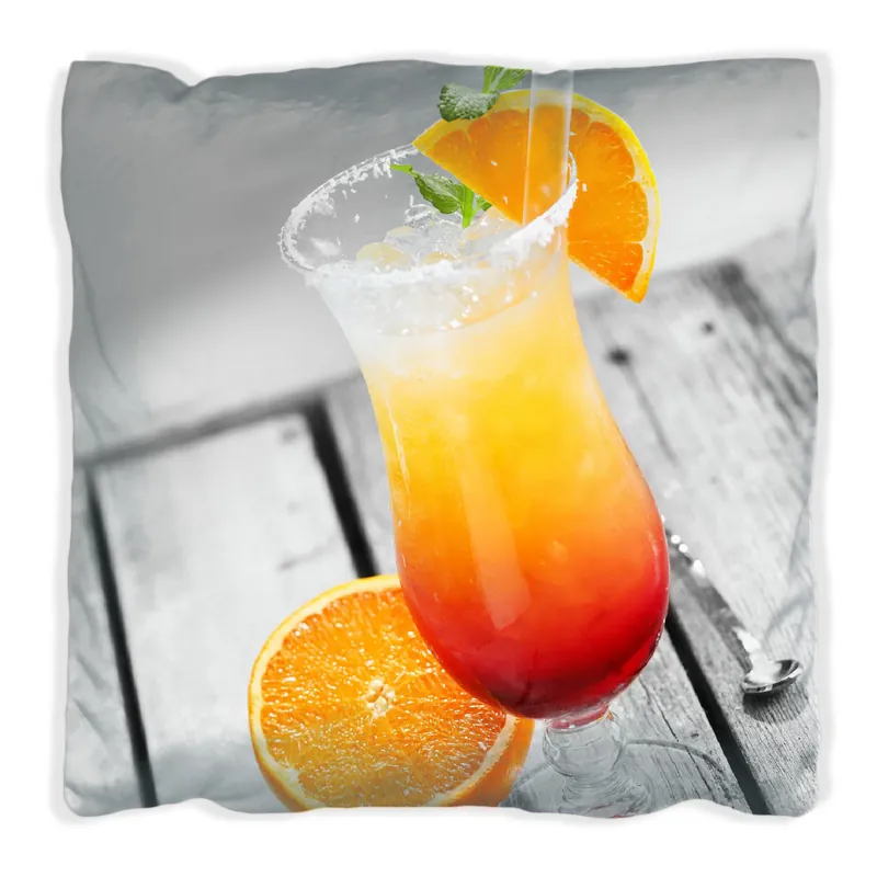 Preiswert Kissen Bunter Cocktail am Pool mit Hintergrund in schwarz weiß 40 x 40 cm, Foto