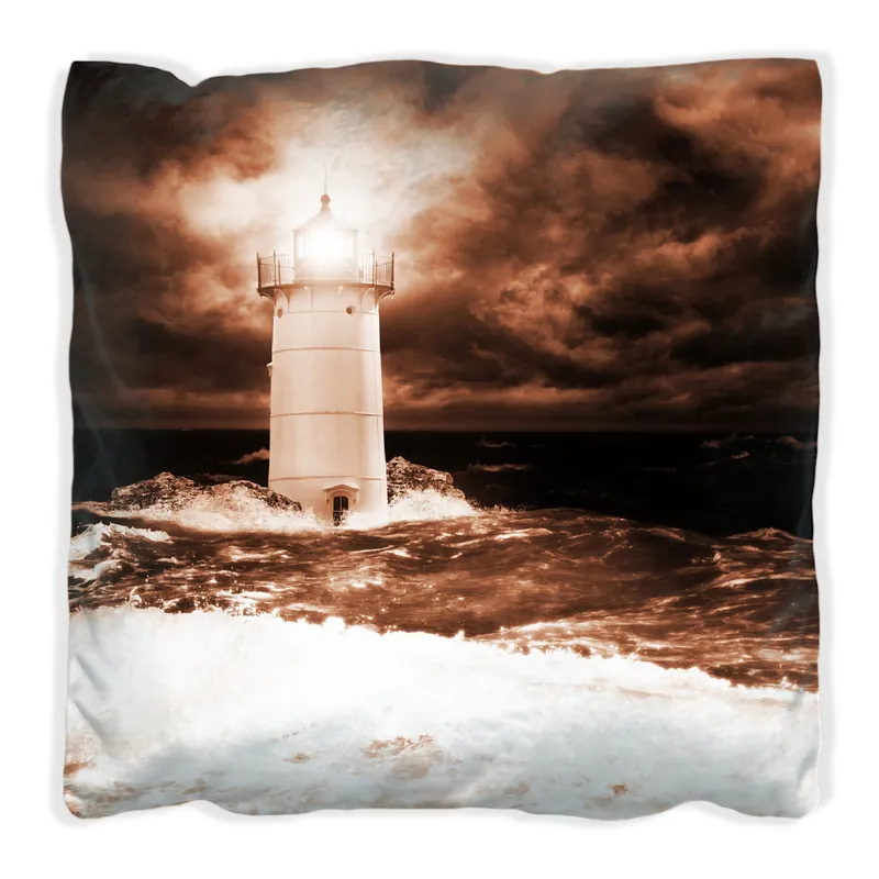 Top-Angebot Kissen Abstrakter Leuchtturm im Wasser bei stürmischer See 60 x 60 cm, Foto