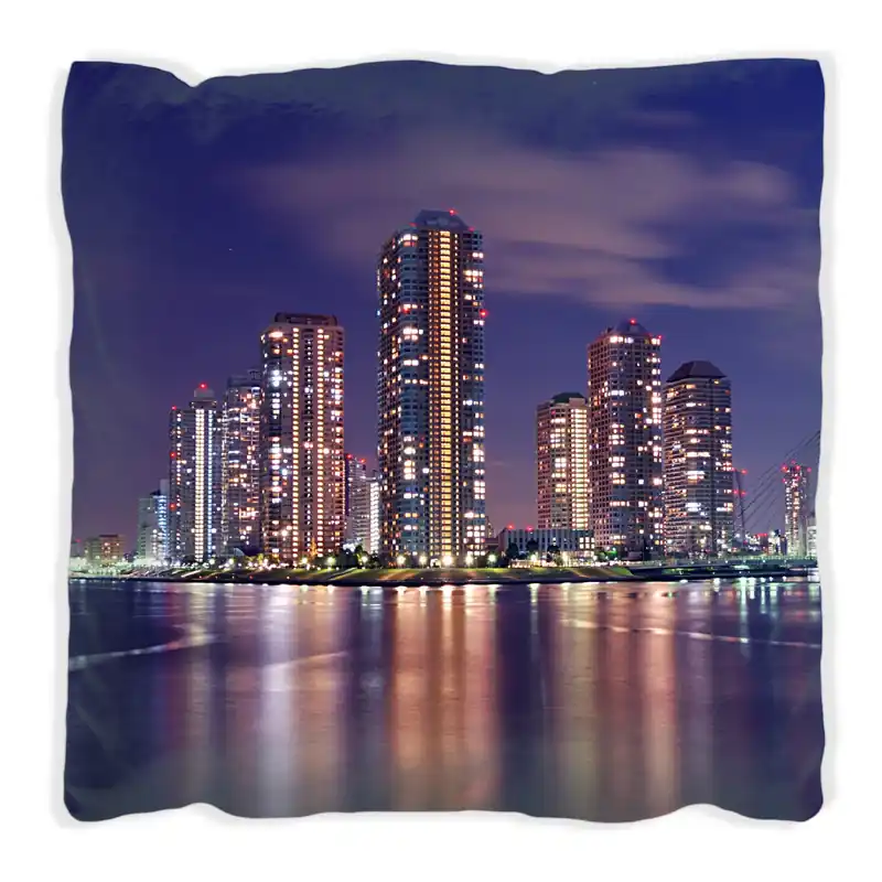 Kissen Tokyo- Skyline bei Nacht 60 x 60 cm, schwarz Neu