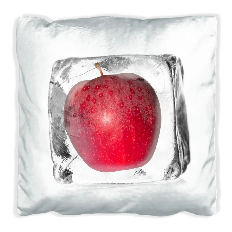 Kissen Roter Apfel in Eiswürfel - Eiskaltes Obst 60 x 60 cm, schwarz Günstig
