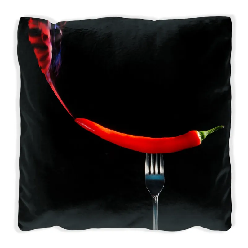 Sonderaktion Kissen Rauchende Chili-Schote an einer Gabel 60 x 60 cm, weiß