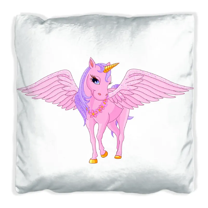 Preisreduziert Kissen Rosa Einhorn mit großen Flügeln 60 x 60 cm, weiß