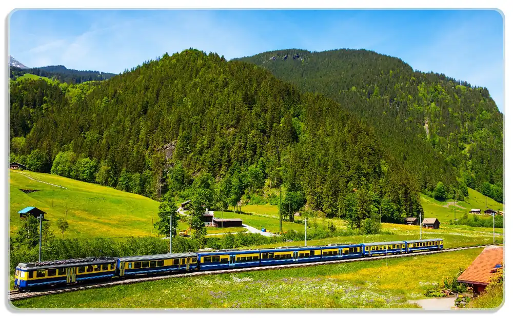 Frühstücksbrettchen Eisenbahn in einer Sommerlandschaft in der Schweiz 1 Stück Billig