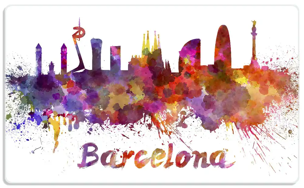 Frühstücksbrettchen Städte als Aquarell - Skyline von Barcelona 2 Stück Neue Ware