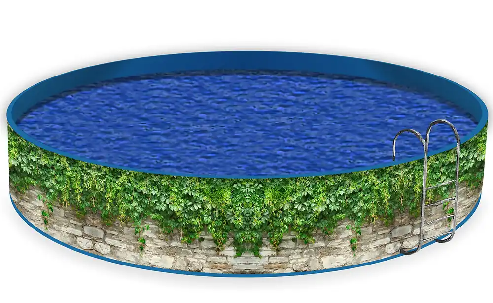 Echt Poolverkleidung Steinmauer und grünen Pflanzen 1,0 m x 10 m, ohne Ösen