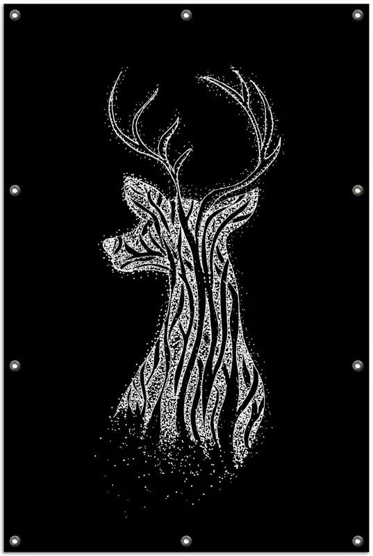 Expressversand Gartenposter Zeichnung eines Hirsches auf schwarzem Grund Rund. 120 cm Durchmesser