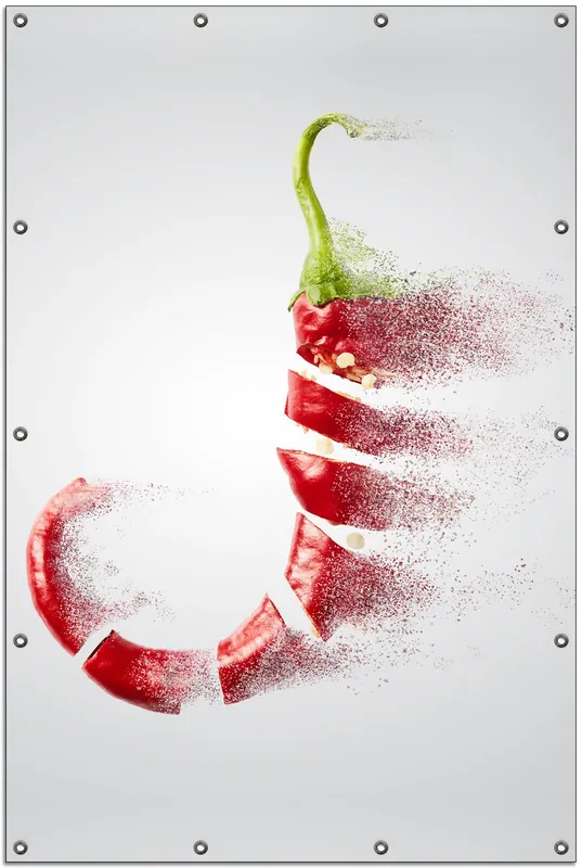 Gartenposter Chilischote löst sich in Pulver auf 100 x 150 cm Abverkauf