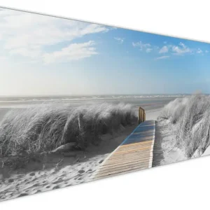 Küchenrückwand Auf dem Holzweg zum Strand in schwarz-weiß Optik aus Glas, 90 x 60 cm Schnäppchen