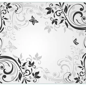 Top-Preis Küchenrückwand Schnörkelmuster mit Schmetterlingen aus Glas, 90 x 60 cm