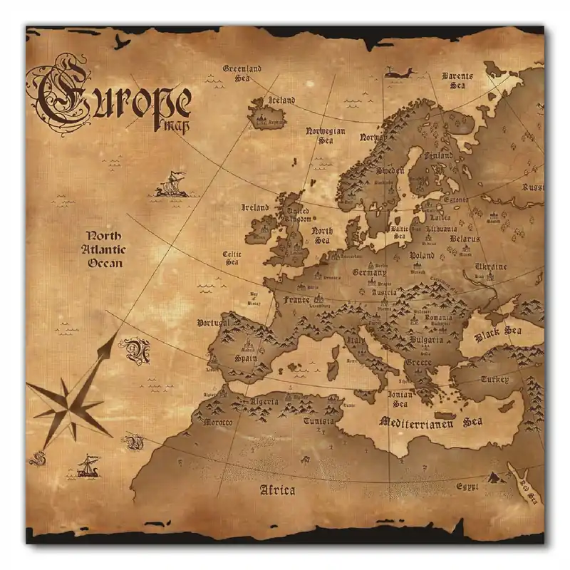 Preis Gesenkt Selbstklebende Möbelfolie Alte Weltkarte Karte von Europa in englisch 60 x 60 cm
