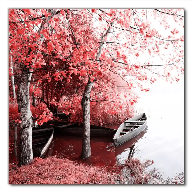 Selbstklebende Möbelfolie Romantische Bootsanlegestelle in rot-weiß 70 x 70 cm Neu Im Sortiment