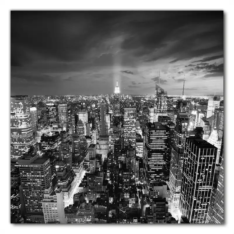 Preisknaller Selbstklebende Möbelfolie New York bei Nacht - Panoramablick über die Stadt - schwarzweiß 90 x 90 cm