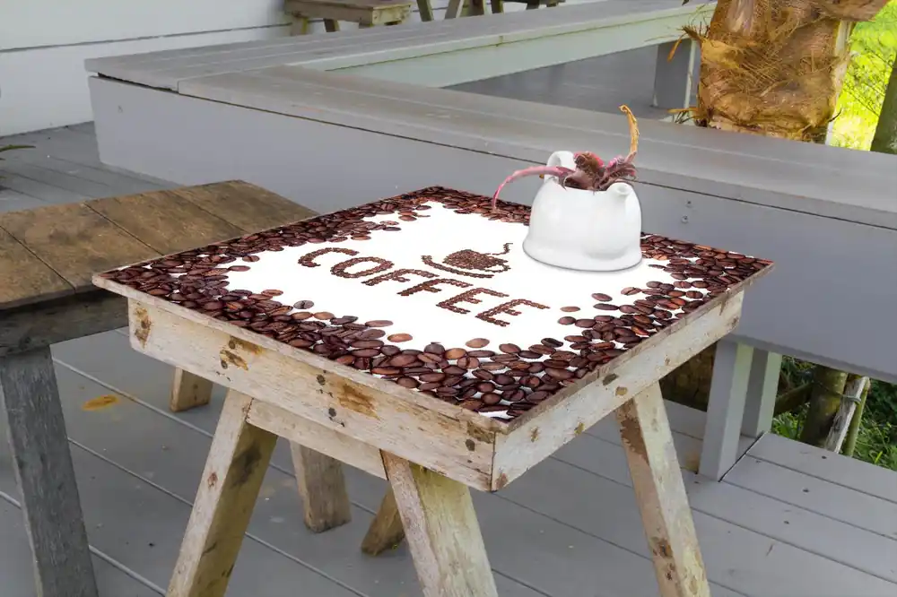 Selbstklebende Möbelfolie Kaffee Schrift aus Kaffeebohnen 80 x 80 cm Zertifiziert