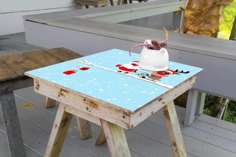 Neu Selbstklebende Möbelfolie Cooler Weihnachtsmann mit Rentier auf einem Ast 50 x 50 cm
