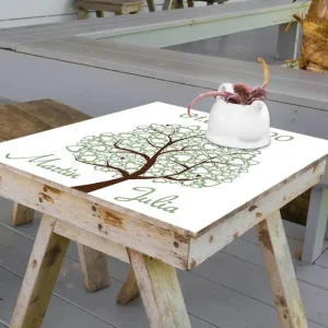 Selbstklebende Möbelfolie Hochzeitsbaum mit Herzen + Wunschname und Datum 60 x 60 cm Kostenloser Rückversand