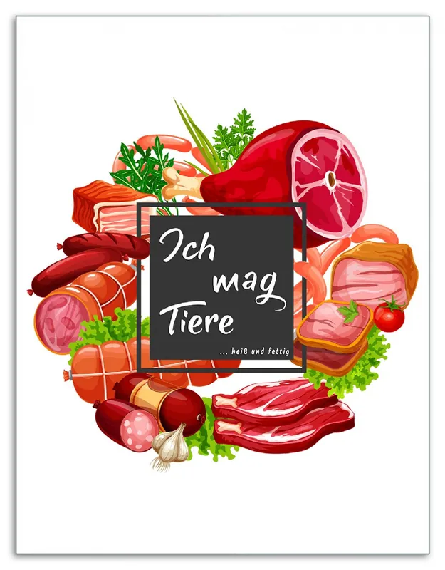 Herdabdeckplatte Ich mag Tiere - Fleisch Breite 30 cm x Höhe 52 cm. 1-teilig, 5 mm hohe Noppen Nur Heute