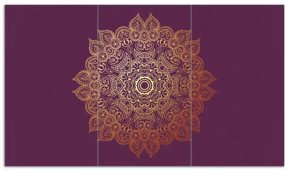 Nur Für Kurze Zeit Herdabdeckplatte goldenes Mandala auf violettem Hintergrund Breite 30 cm x Höhe 52 cm. 1-teilig, 13 mm hohe Noppen